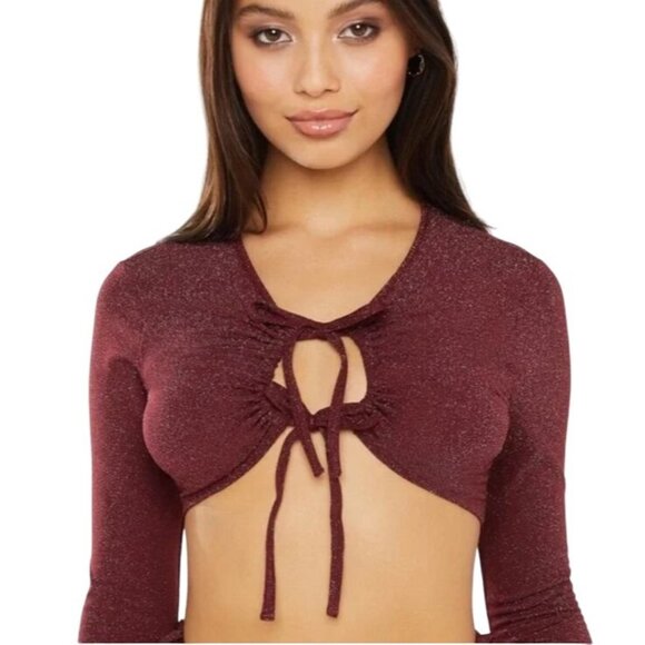 Savage X Fenty Other - Savage Fenty Burgundy Sleep & Shine long sleeve cropped tee 3X NEW Coquette